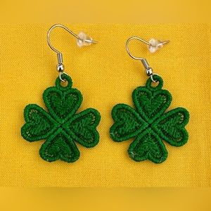 Embroidered Shamrock Earrings